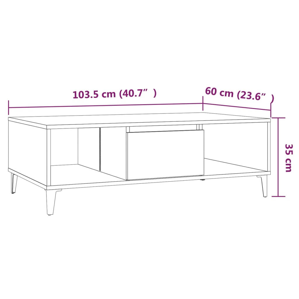 Table basse 103,5x60x35 cm en bois travaillé