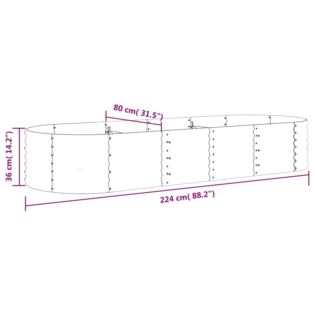 Jardinière 152x80x36 cm en acier thermolaqué, couleur argent