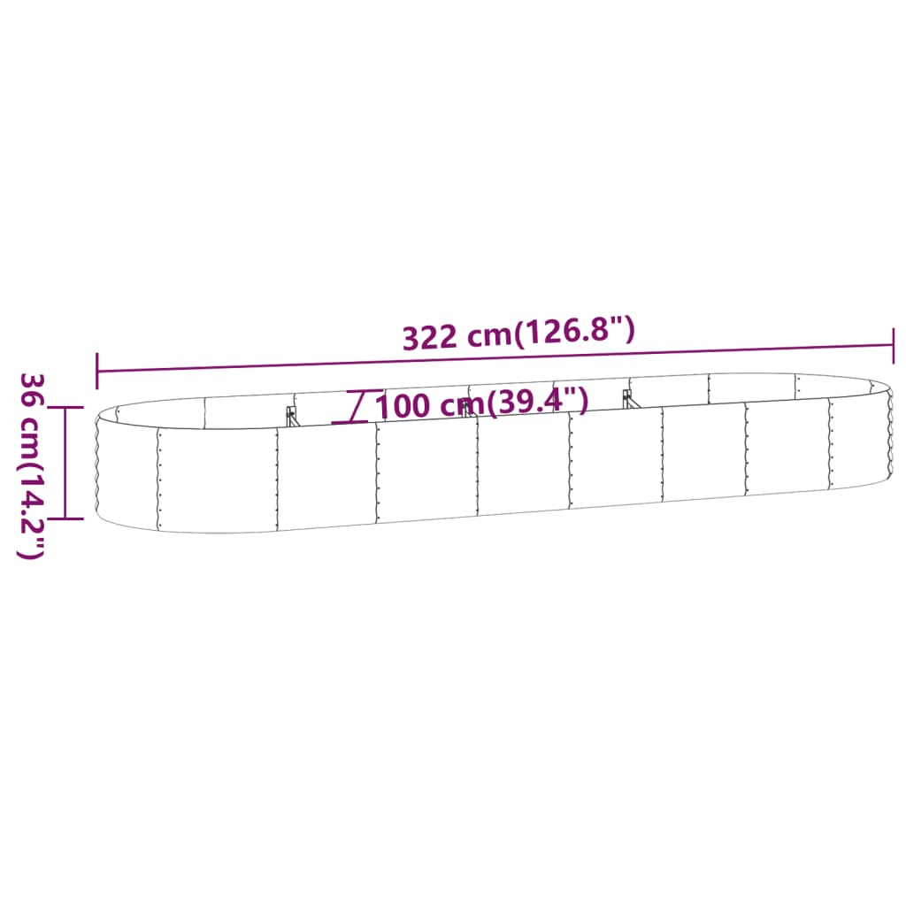 Plantenbak 600x140x36 cm gepoedercoat staal zilverkleurig