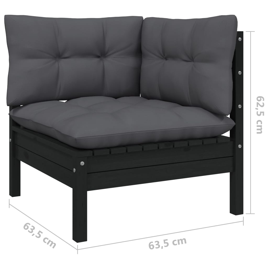 Ensemble Lounge 5 pièces avec coussins en pin de couleur anthracite