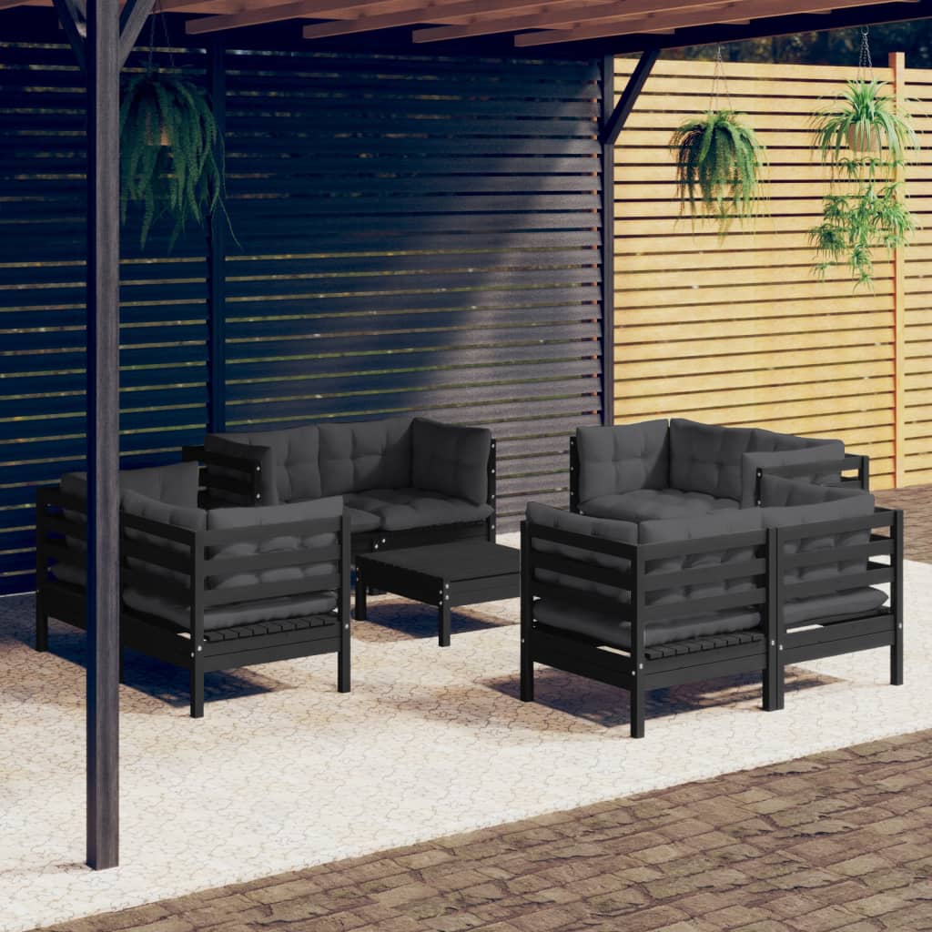 9-delige Loungeset met antracietkleurige kussens grenenhout