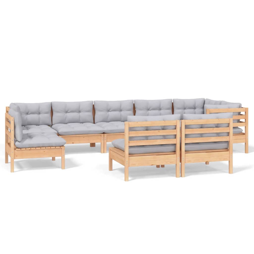 Ensemble lounge 9 pièces avec coussins en bois de pin massif de couleur crème