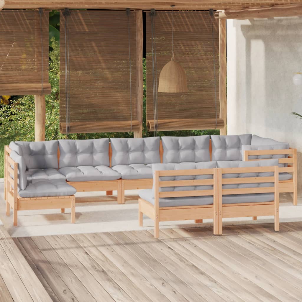 Ensemble lounge 9 pièces avec coussins en bois de pin massif de couleur crème