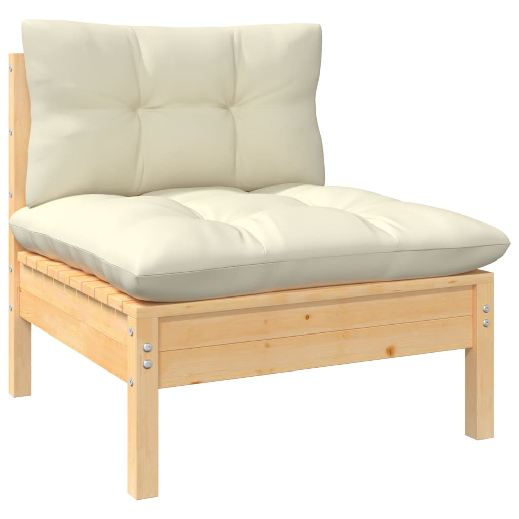 Ensemble lounge 9 pièces avec coussins en bois de pin massif de couleur crème