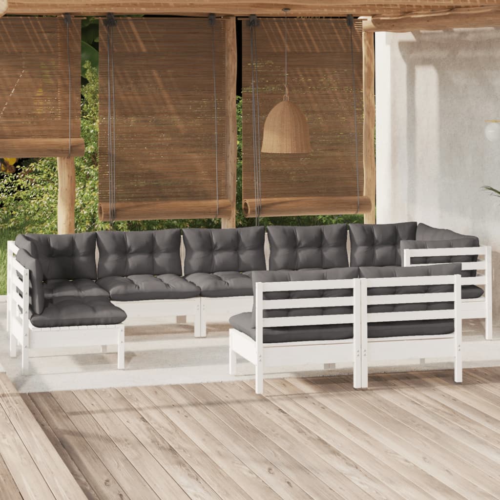 Ensemble lounge 9 pièces avec coussins en bois de pin massif de couleur crème