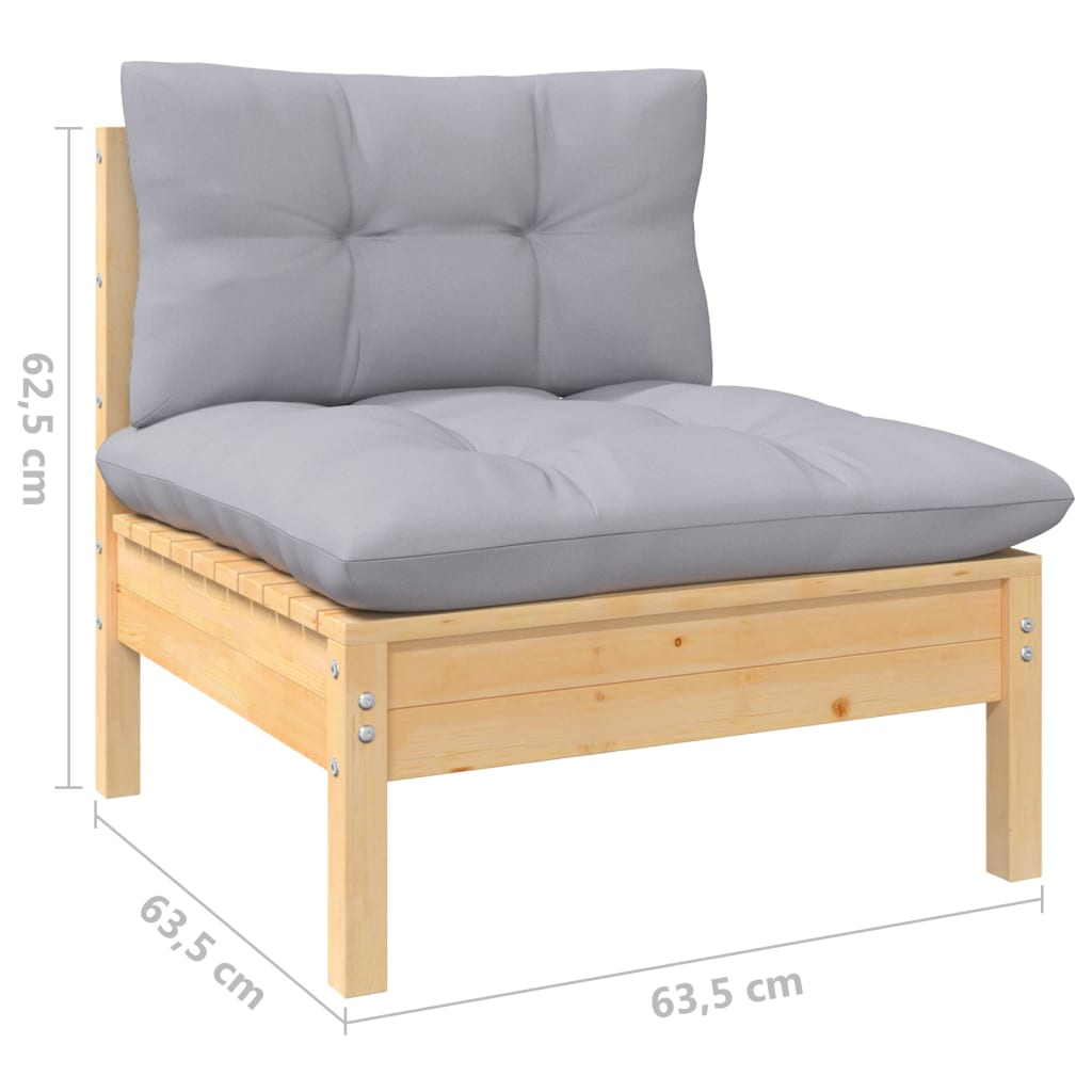 Ensemble Lounge 10 pièces avec coussins gris en bois de pin massif