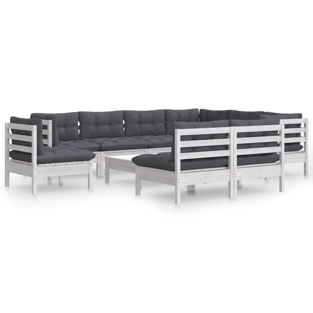 10-delige Loungeset met kussens massief grenenhout wit