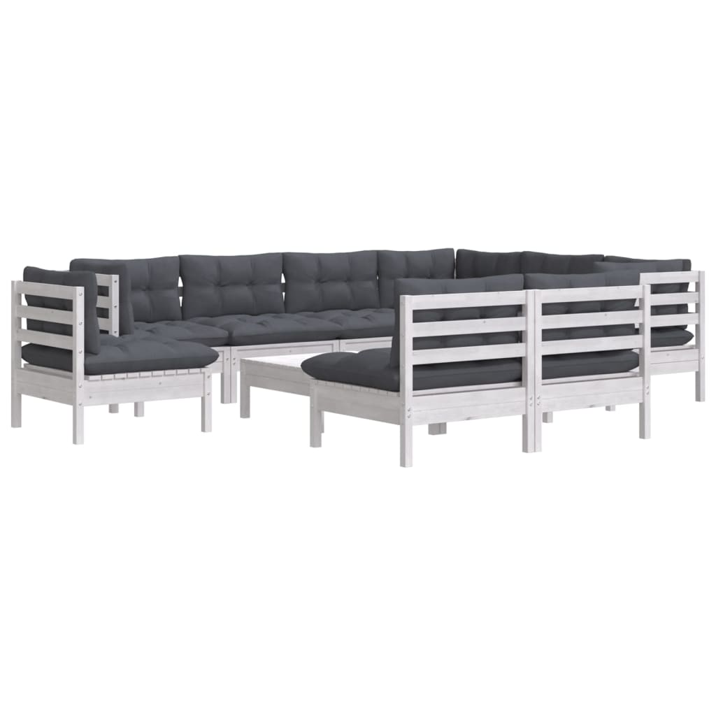 10-delige Loungeset met kussens massief grenenhout wit