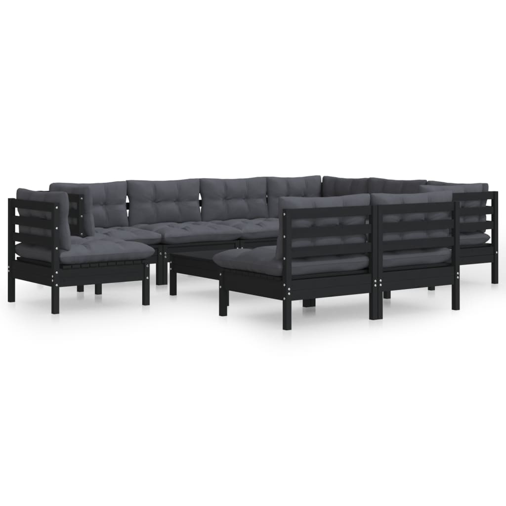 10-delige Loungeset met kussens massief grenenhout wit