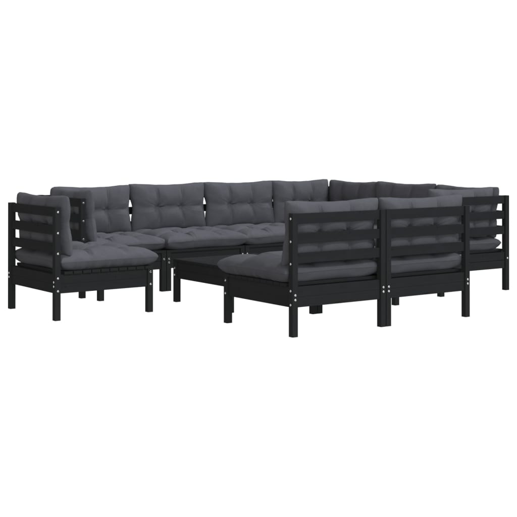 10-delige Loungeset met kussens massief grenenhout wit