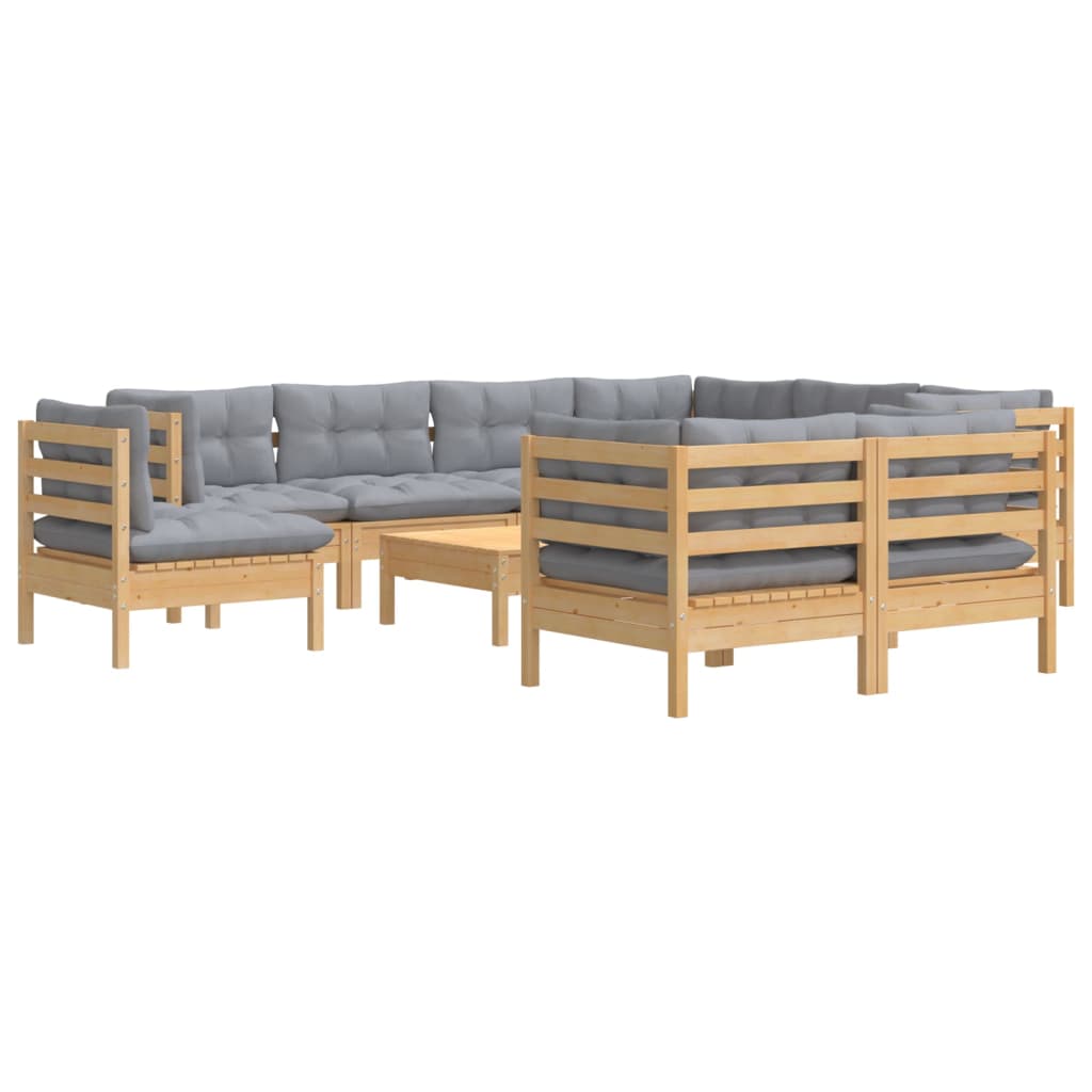 10-delige Loungeset met kussens massief grenenhout wit