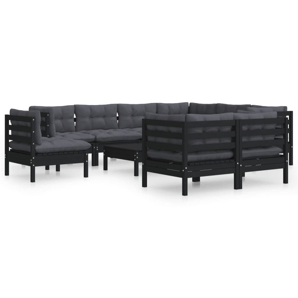 10-delige Loungeset met kussens massief grenenhout wit