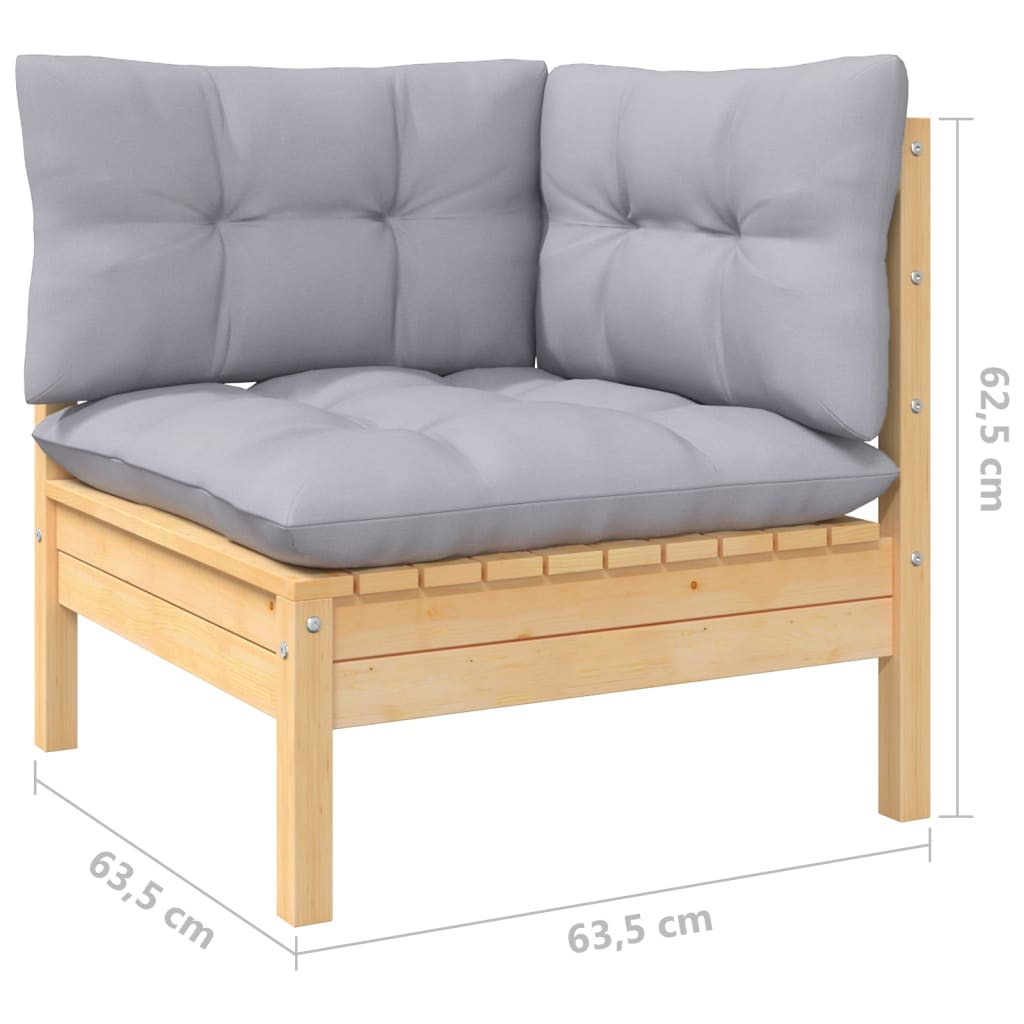 Ensemble lounge 7 pièces avec coussins en bois de pin massif de couleur crème