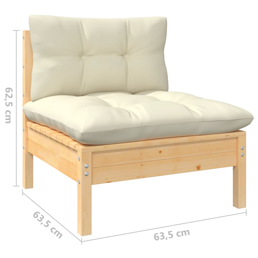 Ensemble lounge 7 pièces avec coussins en bois de pin massif de couleur crème