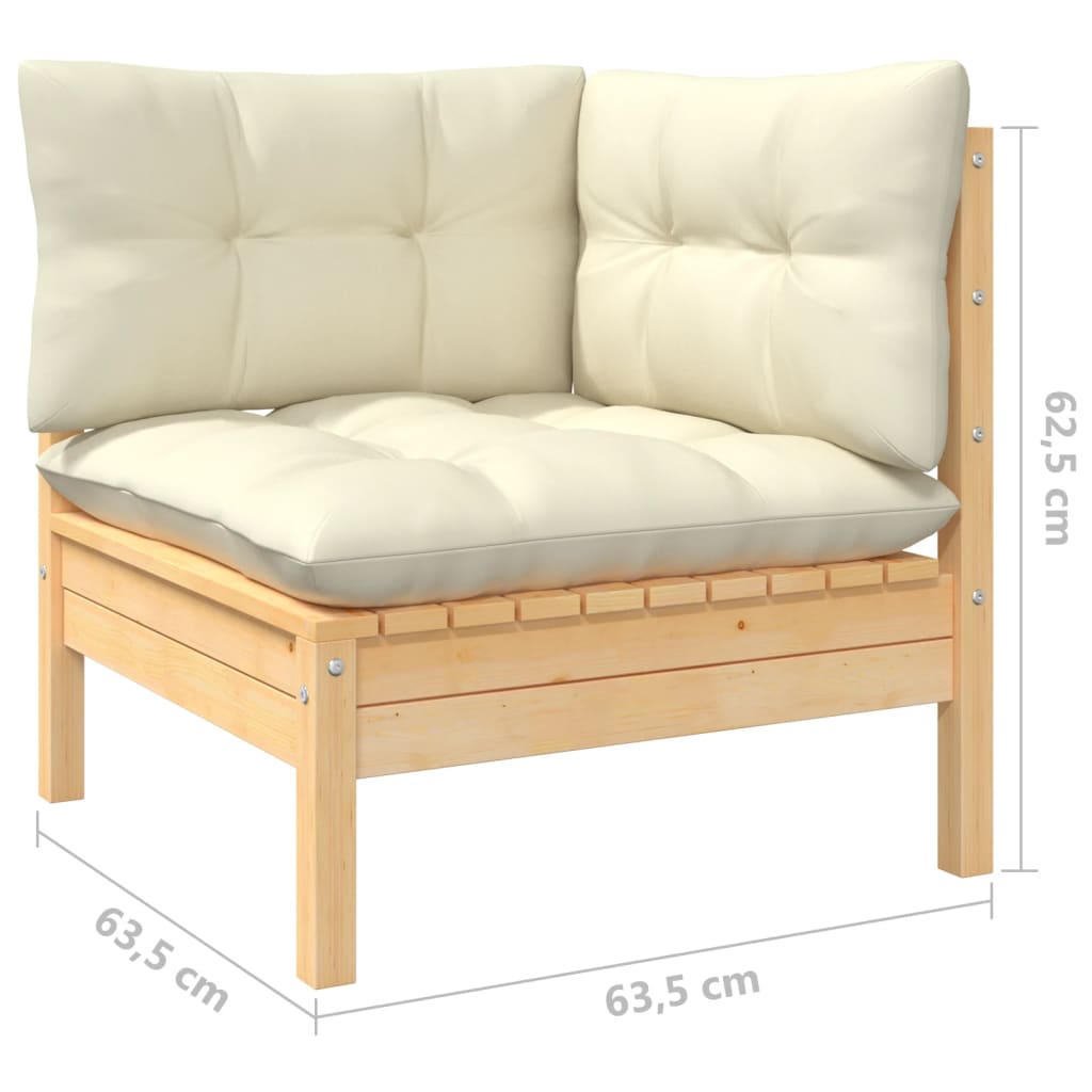 Ensemble lounge 7 pièces avec coussins en bois de pin massif de couleur crème