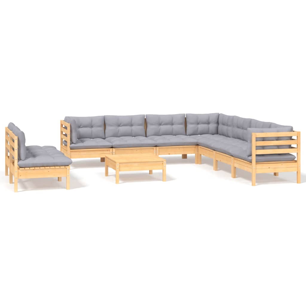 10-delige Loungeset met kussens massief grenenhout wit