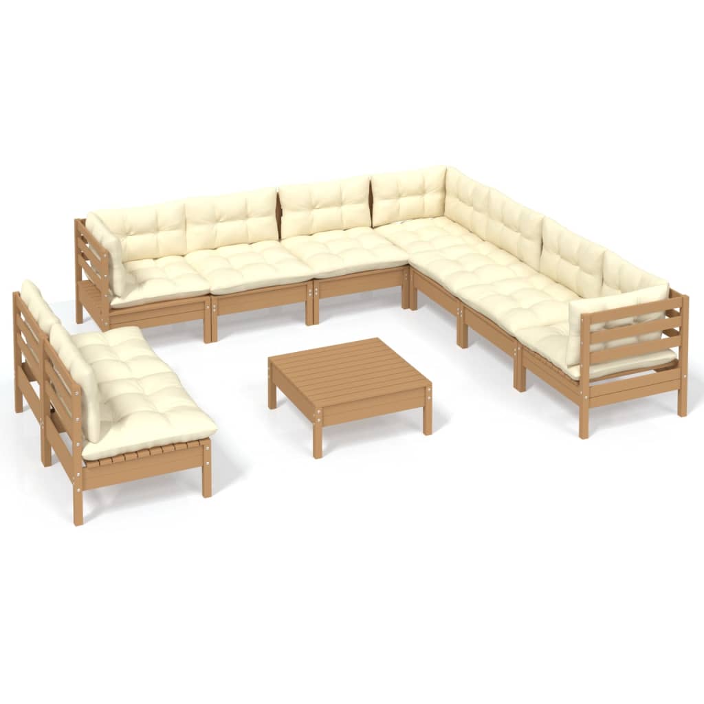 10-delige Loungeset met kussens massief grenenhout wit