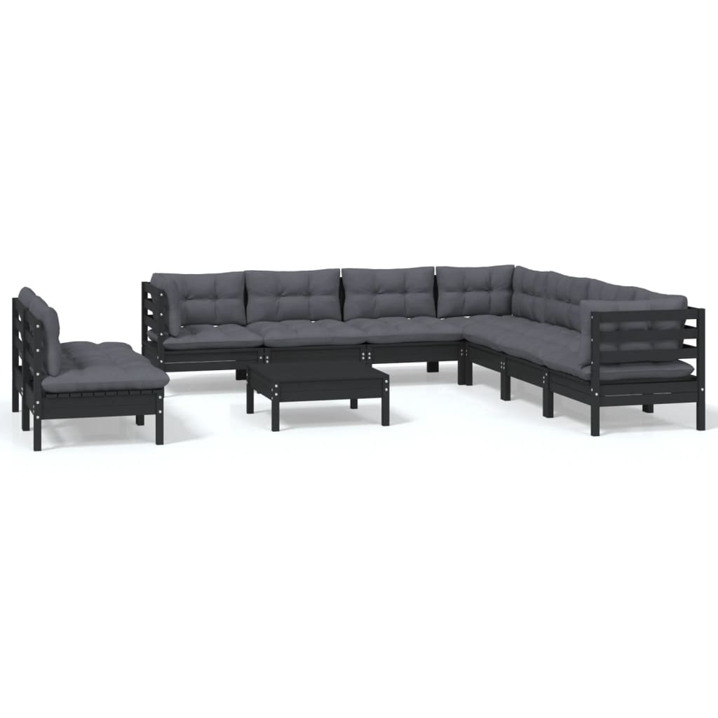 10-delige Loungeset met kussens massief grenenhout wit