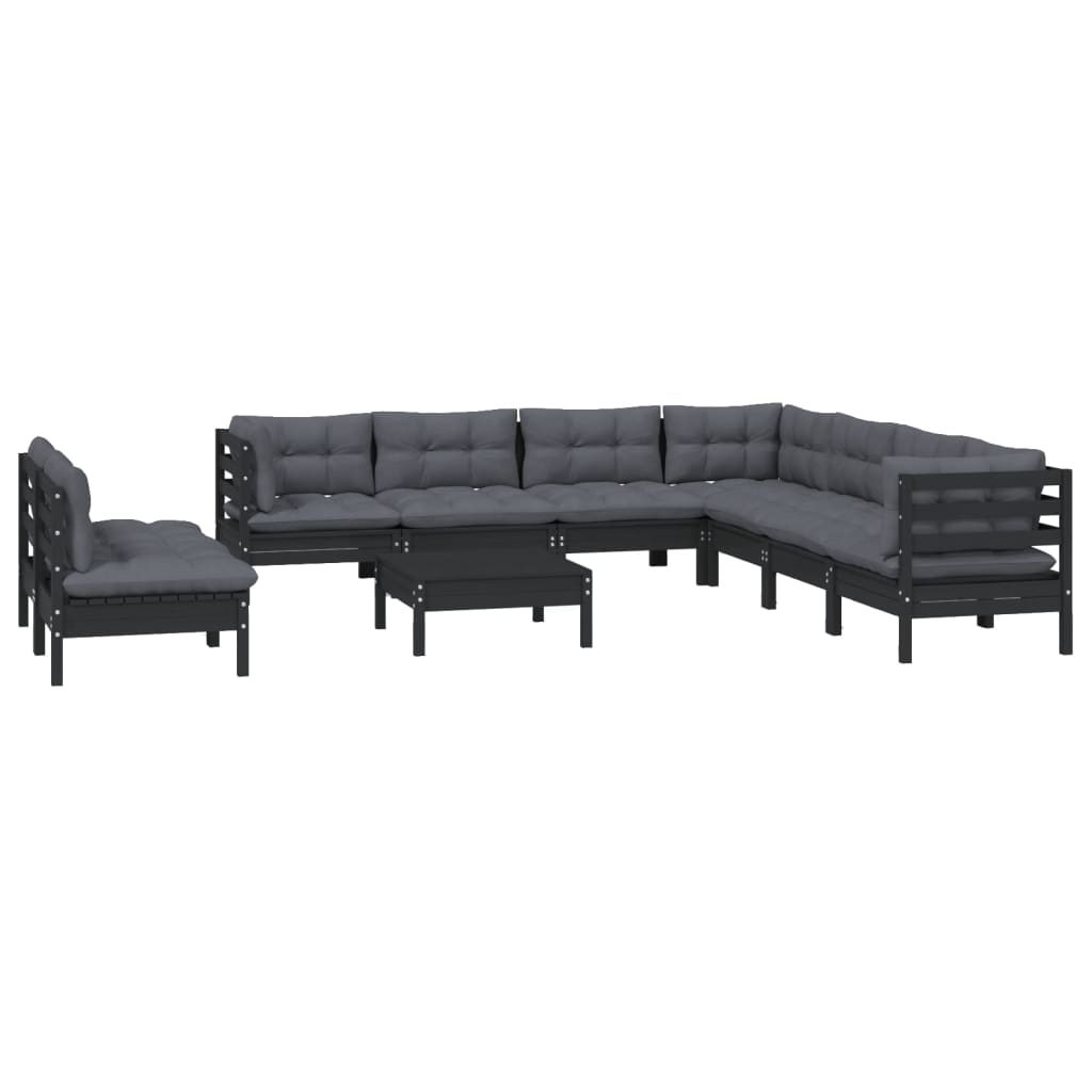 10-delige Loungeset met kussens massief grenenhout wit