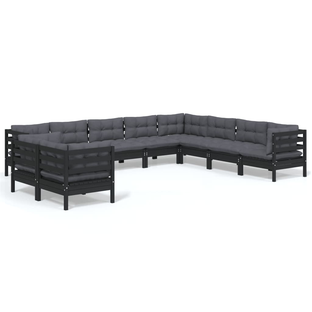 10-delige Loungeset met kussens massief grenenhout wit