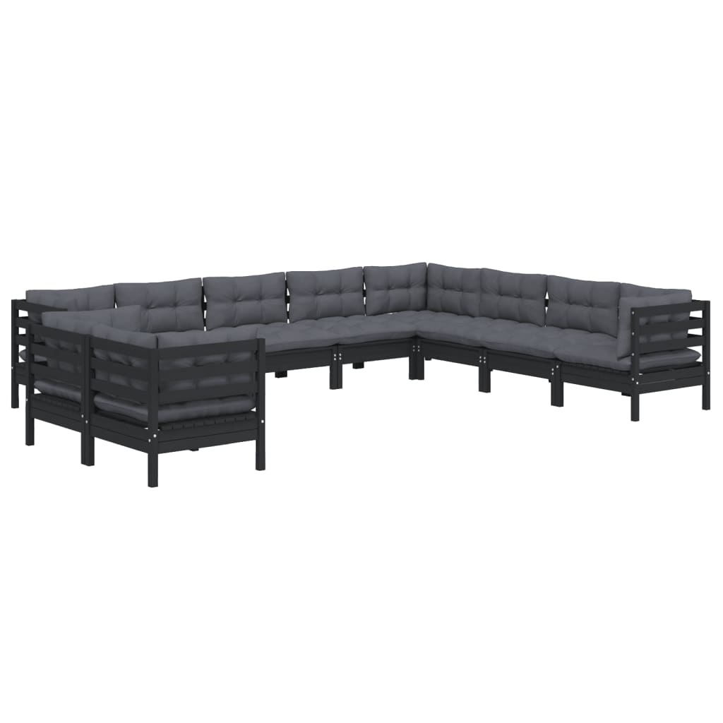 10-delige Loungeset met kussens massief grenenhout wit