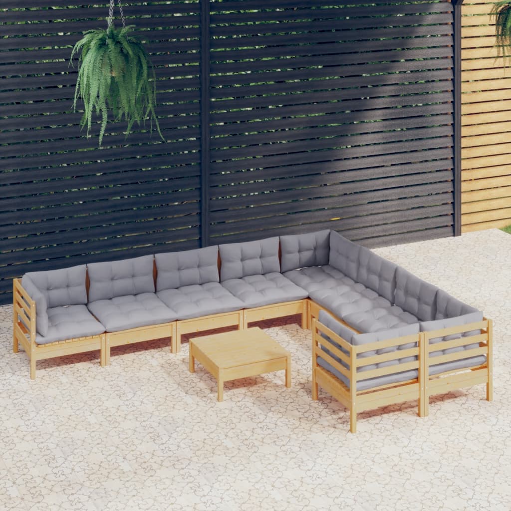 10-delige Loungeset met kussens grenenhout