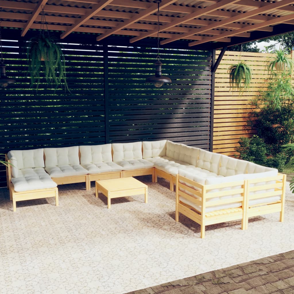 12-delige Loungeset met kussens grenenhout