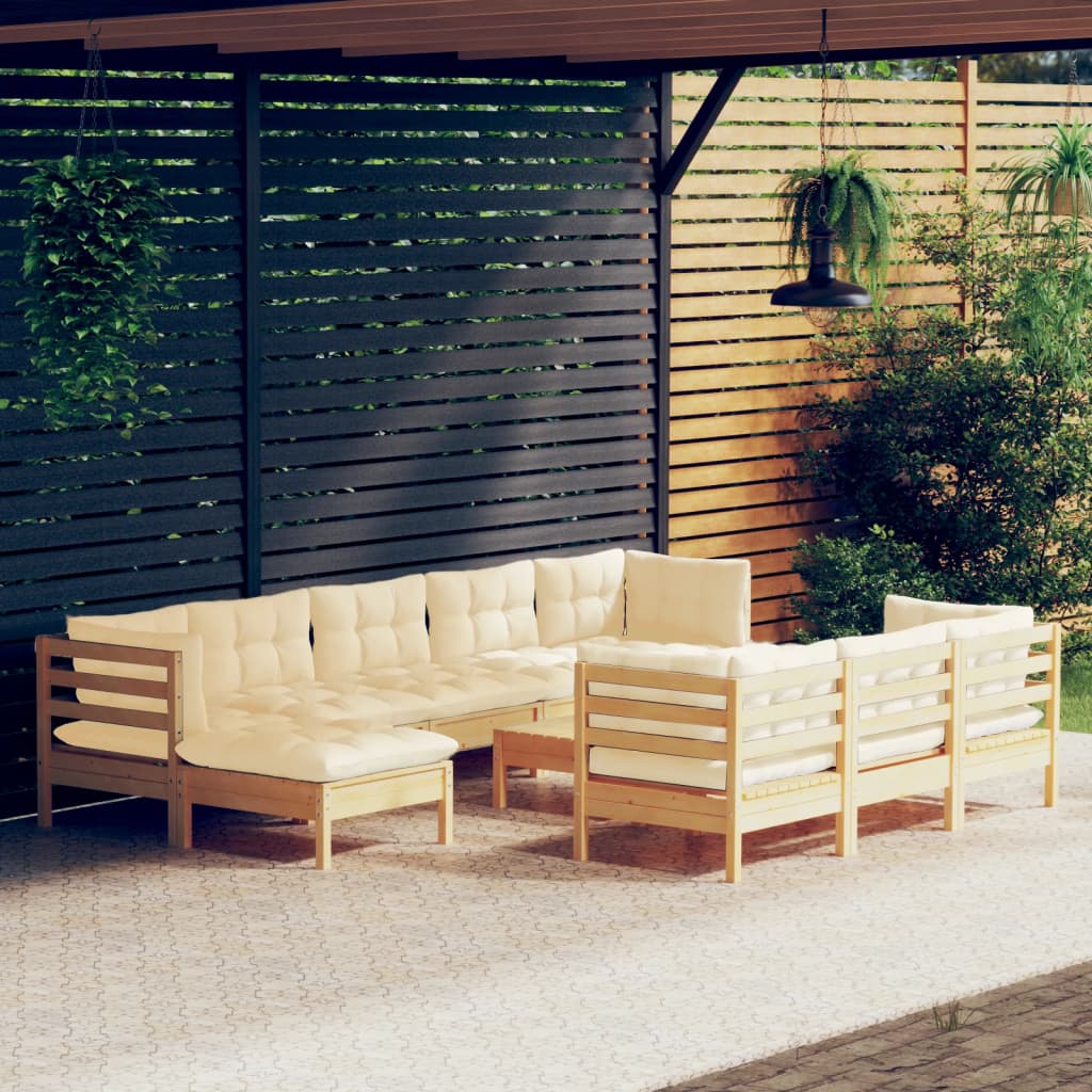 Ensemble de salon 11 pièces avec coussins en bois de pin massif