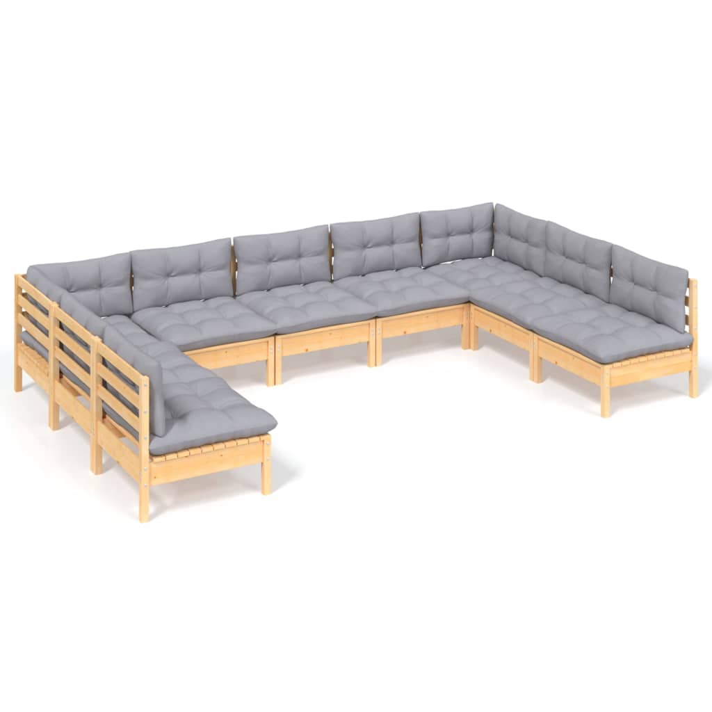 Ensemble lounge 9 pièces avec coussins en bois de pin massif de couleur crème