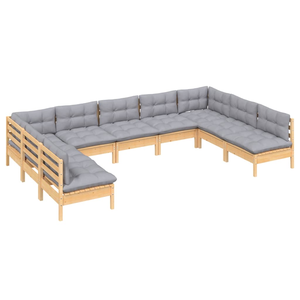 Ensemble lounge 9 pièces avec coussins en bois de pin massif de couleur crème