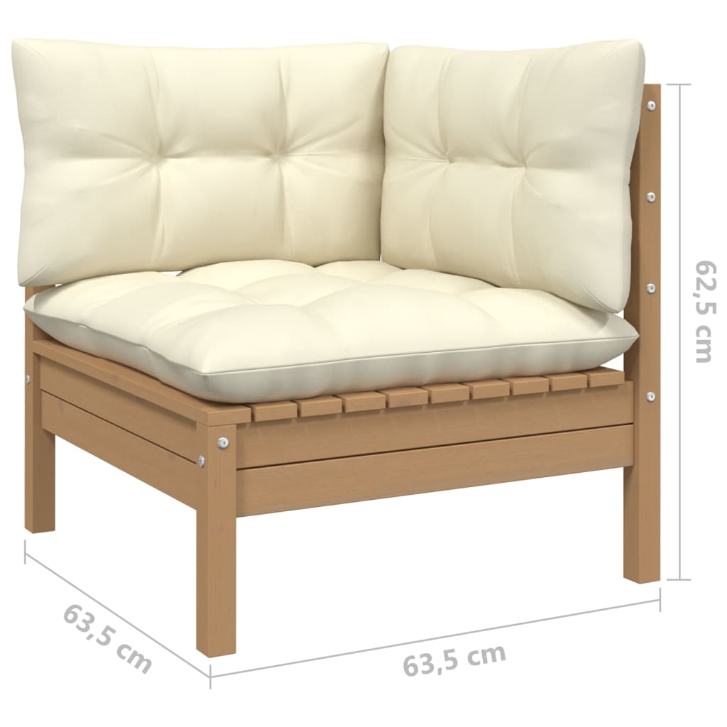 Ensemble lounge 9 pièces avec coussins en bois de pin massif de couleur crème