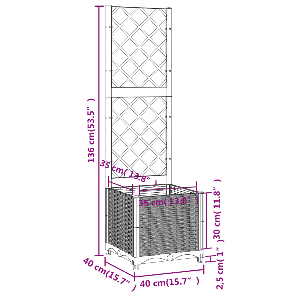 Plantenbak met latwerk 40x40x121,5 cm polypropeen