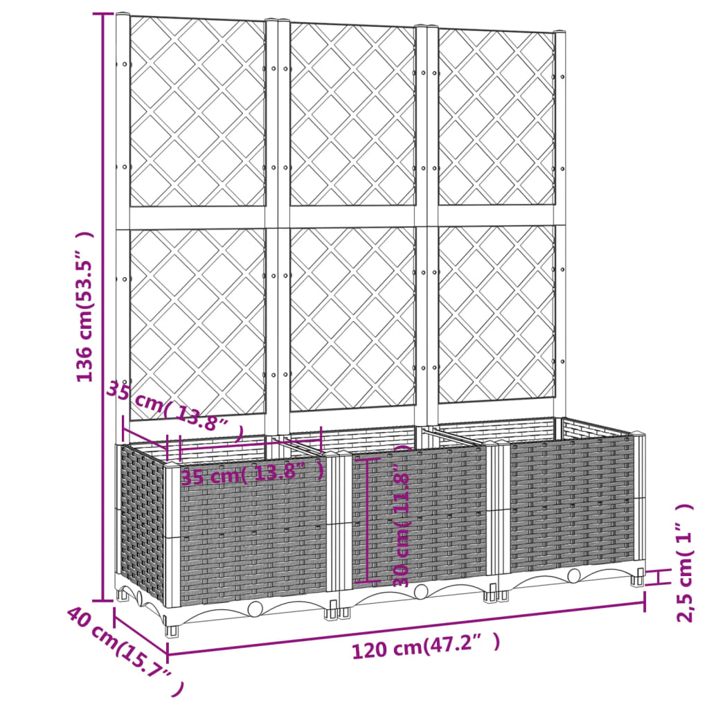 Plantenbak met latwerk 40x40x121,5 cm polypropeen