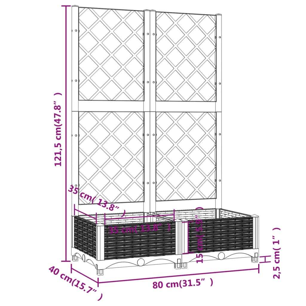 Plantenbak met latwerk 40x40x121,5 cm polypropeen