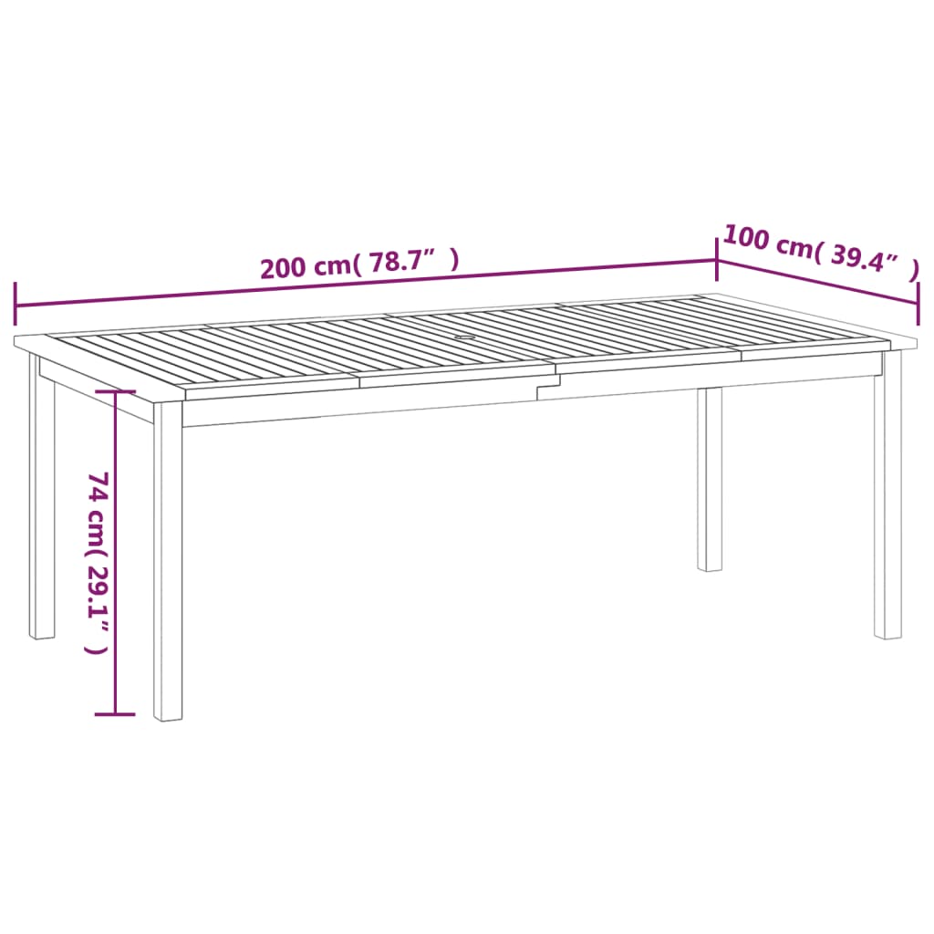 Table de jardin 200x100x75 cm en bois d'acacia massif