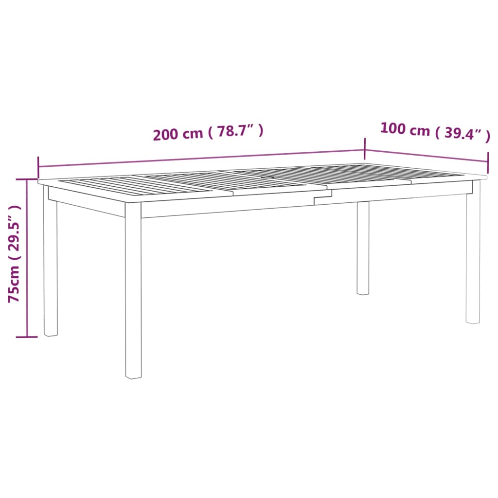 Table de jardin 200x100x75 cm en bois d'acacia massif