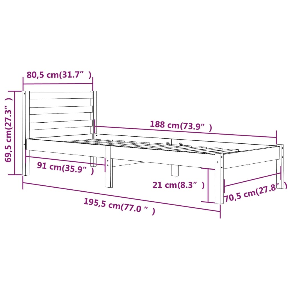 Bedframe massief grenenhout 150x200 cm