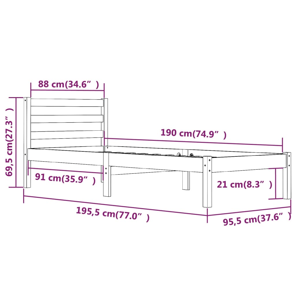 Bedframe massief grenenhout 150x200 cm