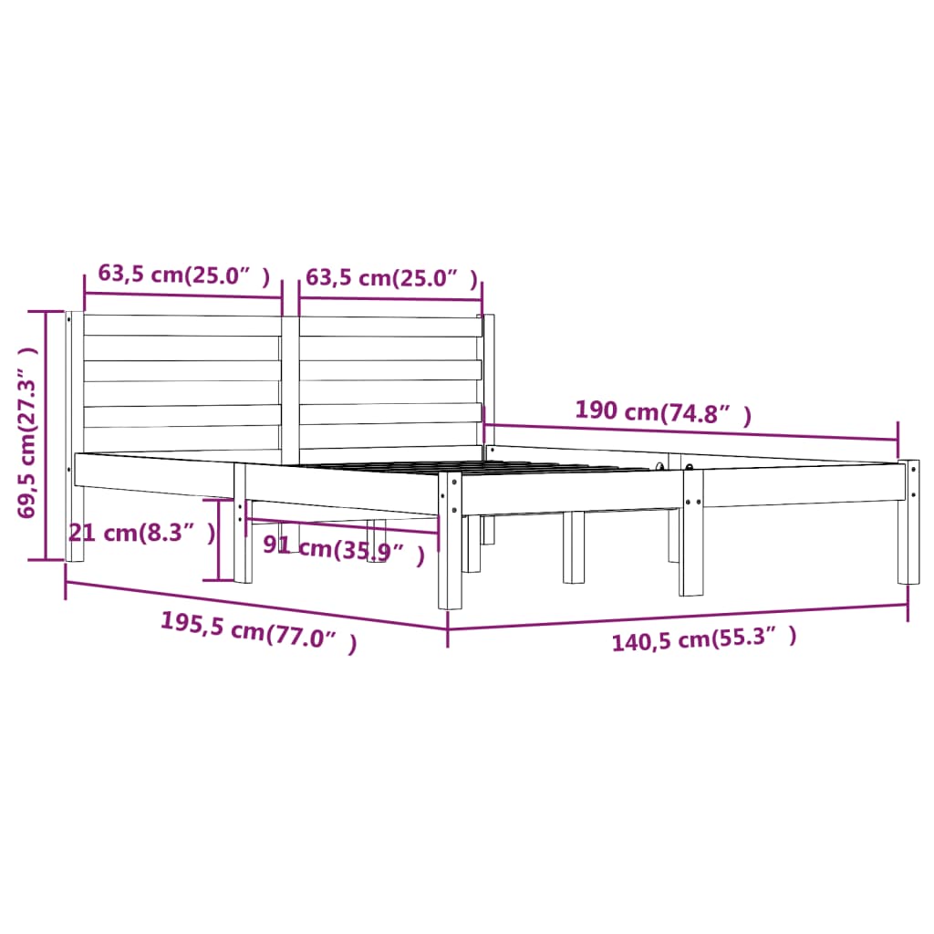 Bedframe massief grenenhout 150x200 cm