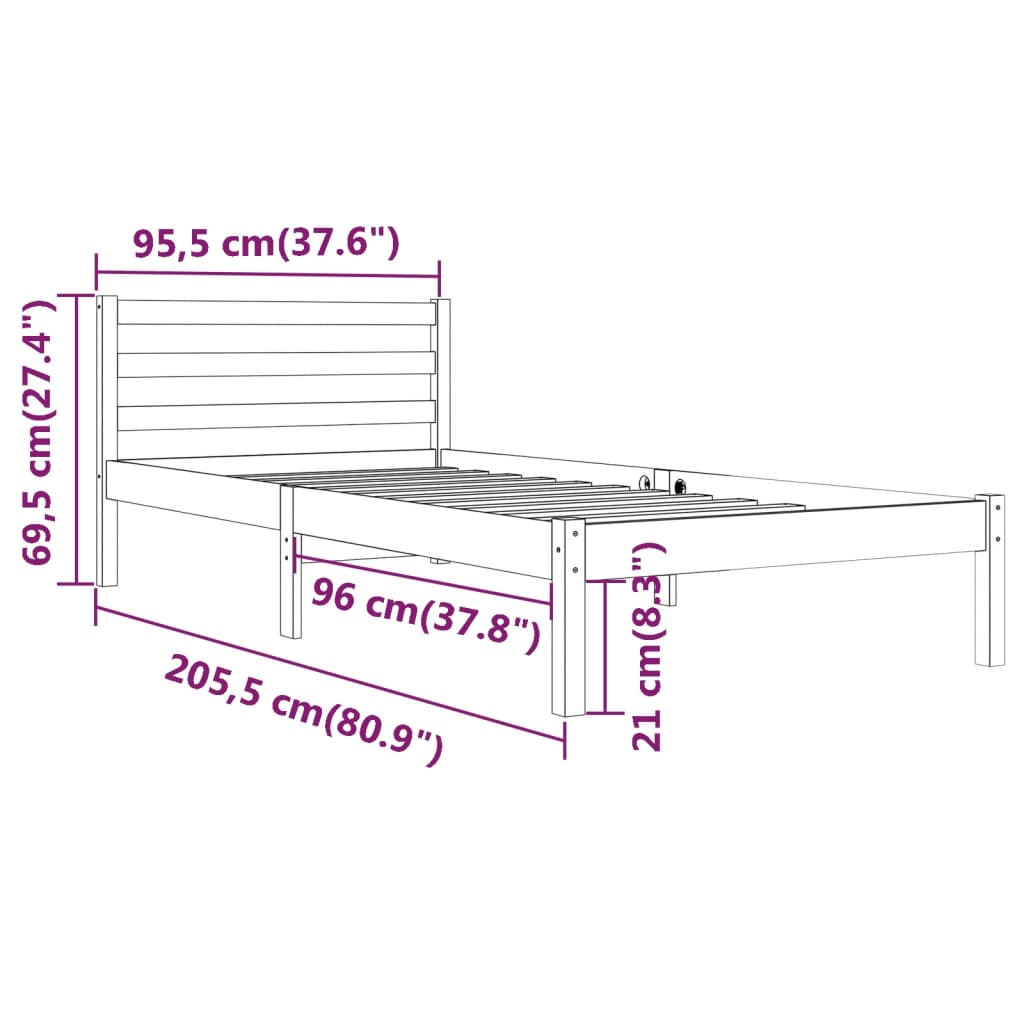 Bedframe massief grenenhout 200x200 cm