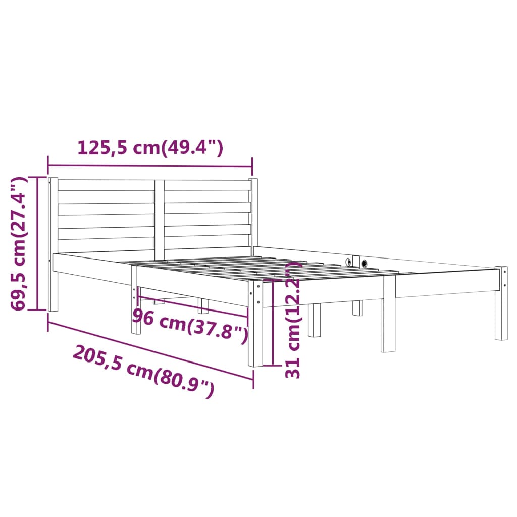 Bedframe massief grenenhout 200x200 cm