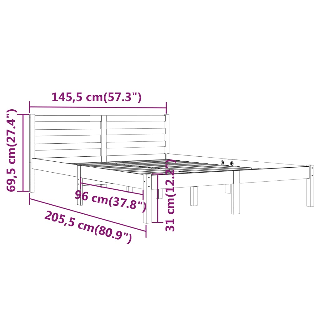 Bedframe massief grenenhout 200x200 cm