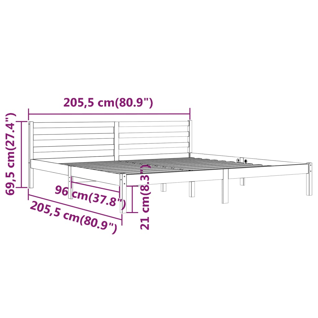 Bedframe massief grenenhout 200x200 cm