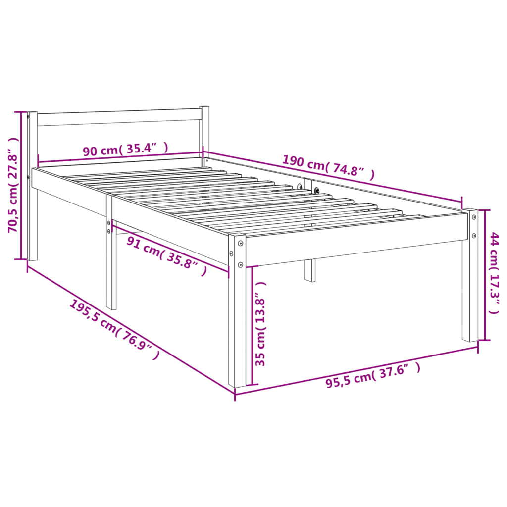 Lit senior en pin massif 140x200 cm