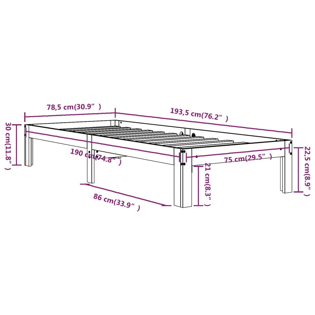 Cadre de lit bois massif 135x190 cm