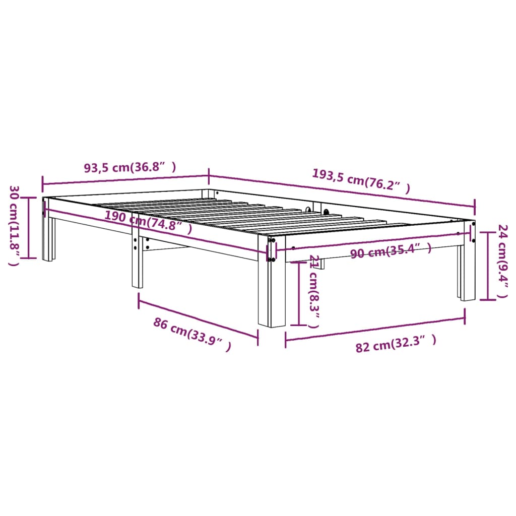 Cadre de lit bois massif 135x190 cm