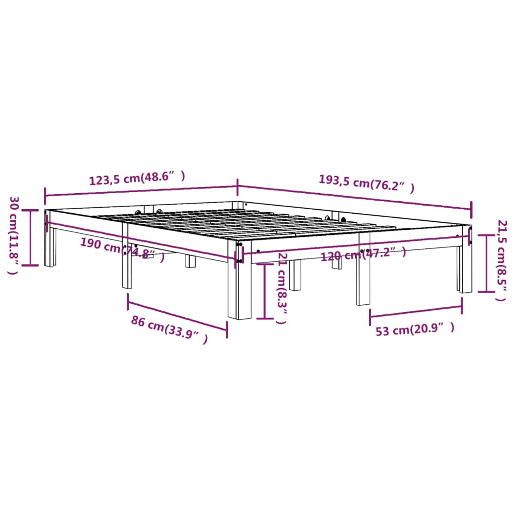 Cadre de lit bois massif 135x190 cm