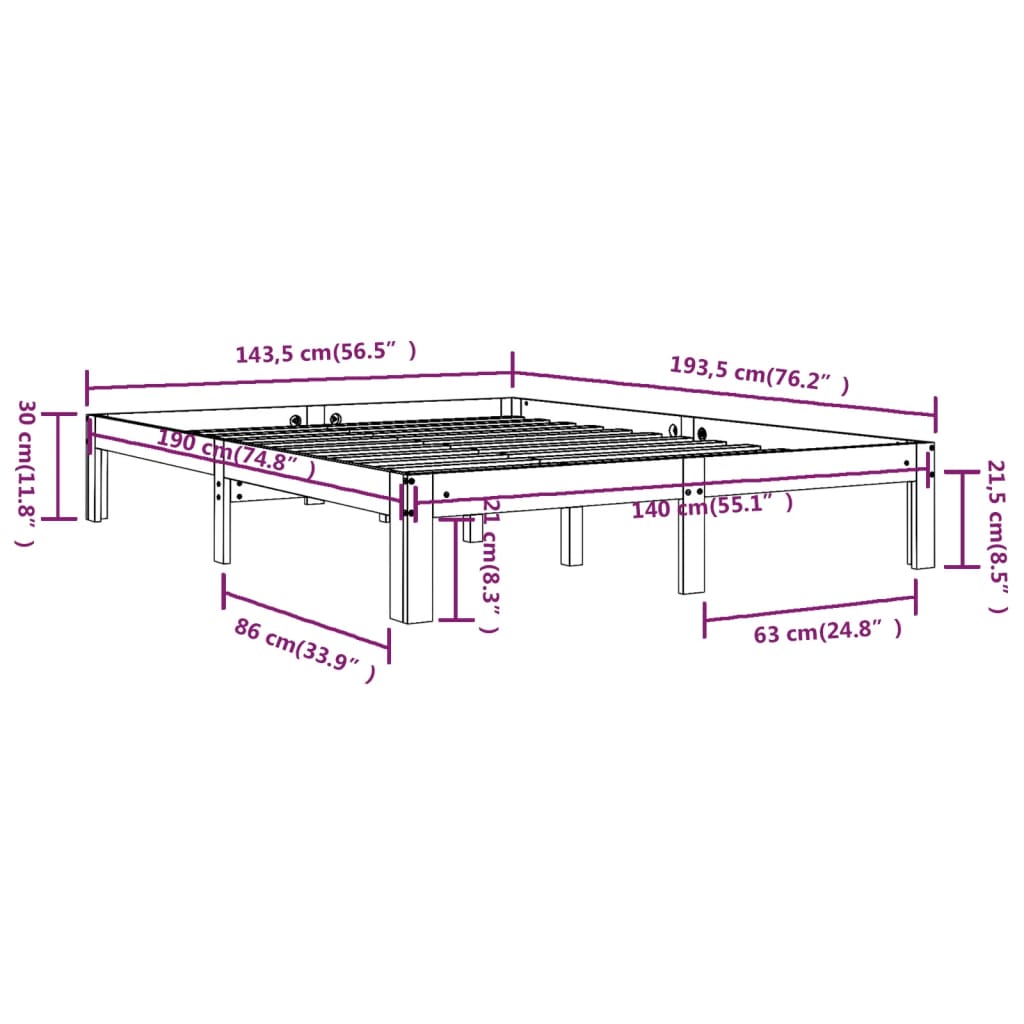 Bedframe massief grenenhout 200x200 cm