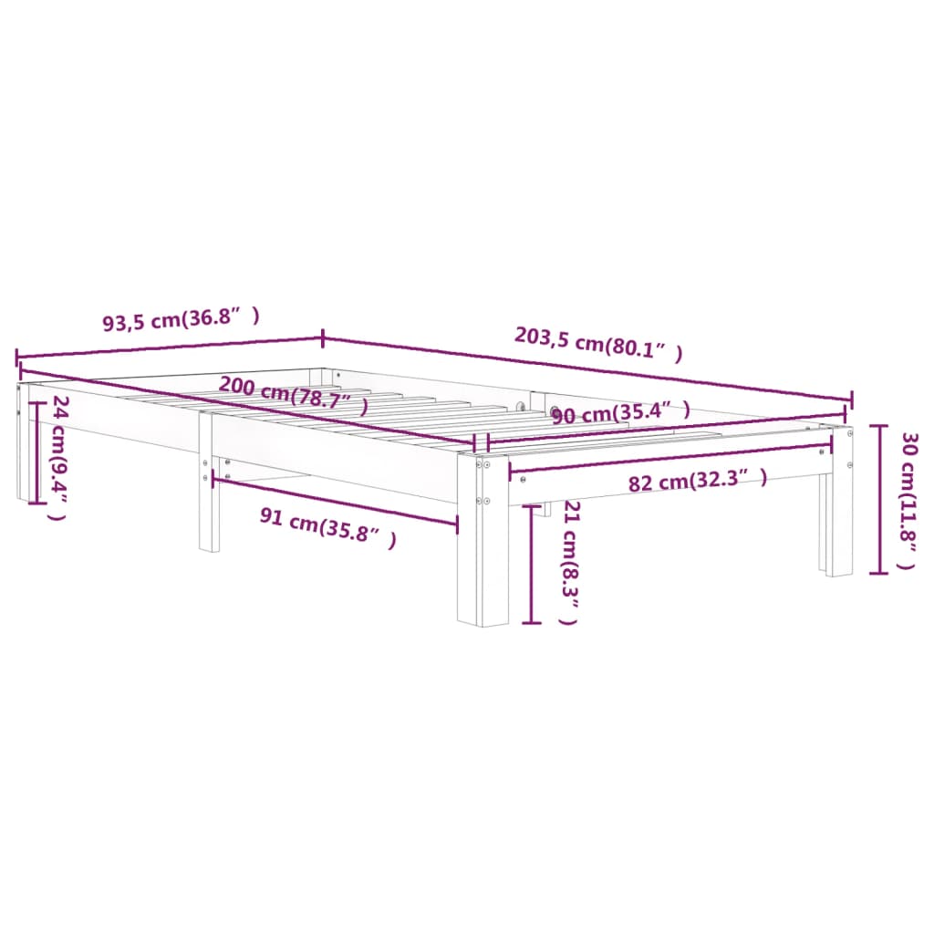 Cadre de lit en pin massif 120x200 cm