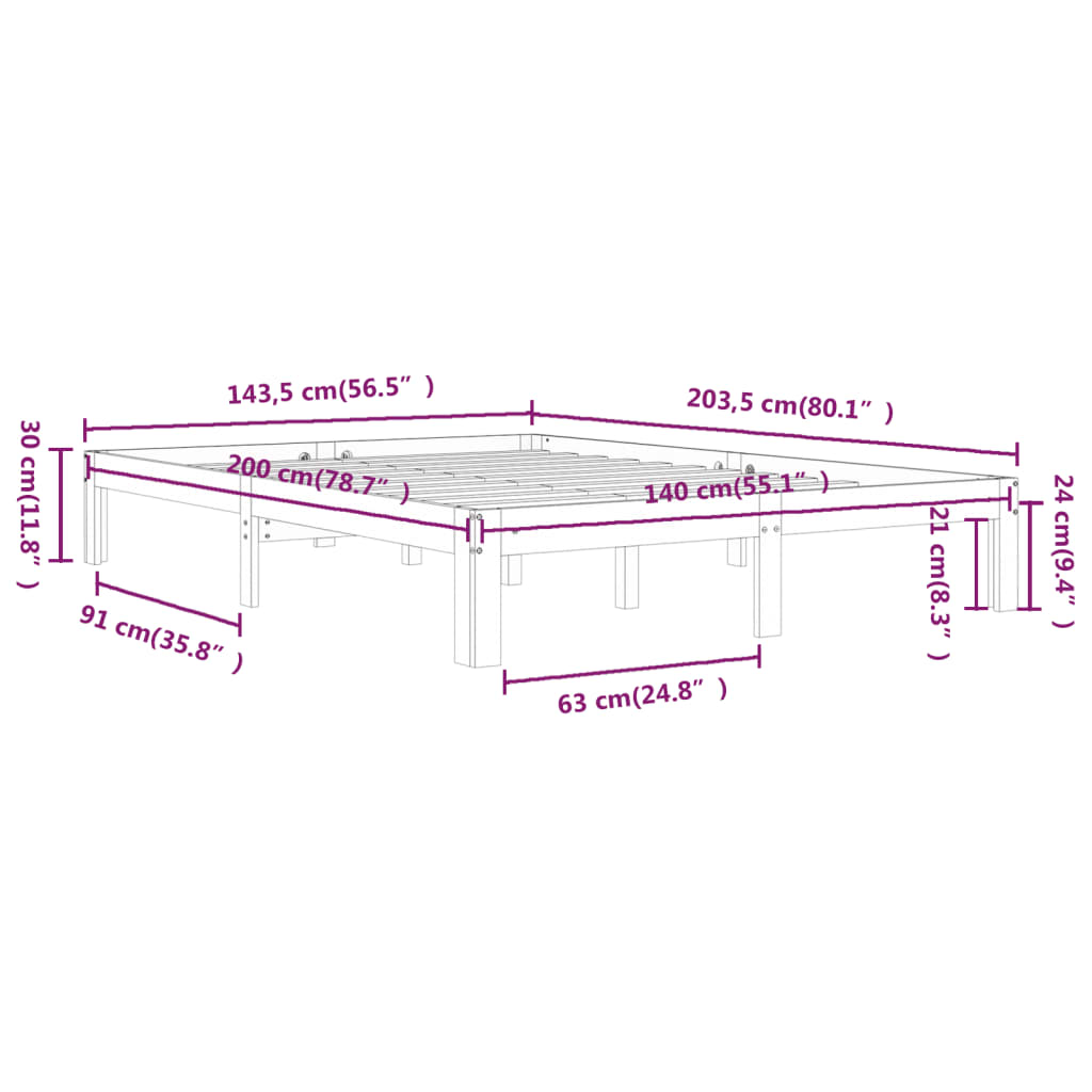 Cadre de lit en pin massif 120x200 cm